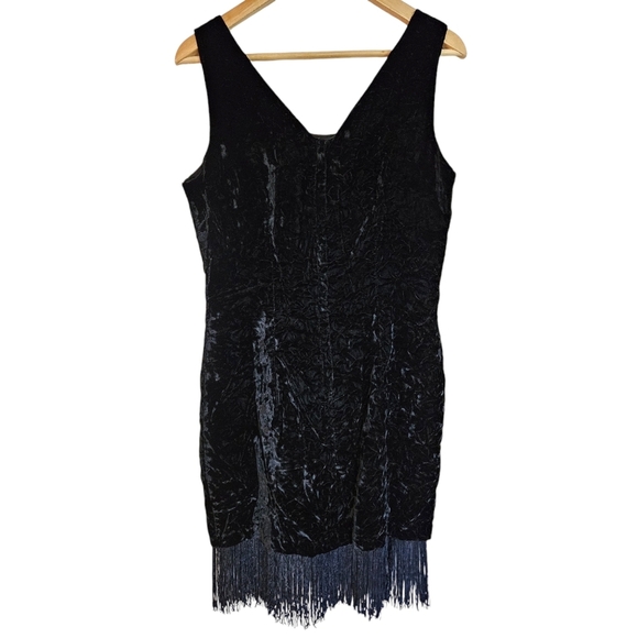 Vintage‎ black crushed velvet fringe mini dress - Picture 4 of 5